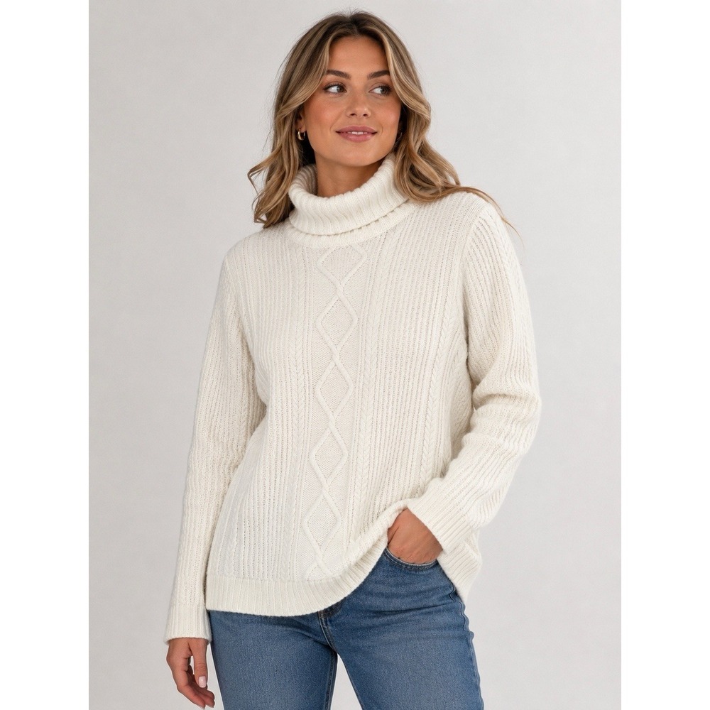 Talbots Women's Wool Cashmere Blend Turtleneck Sweater White Cream Plus Size 1X